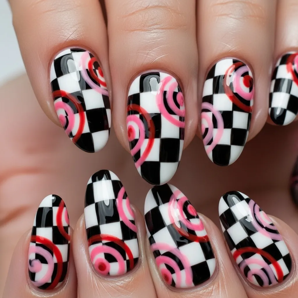 25 Swirl Valentines Nails to Sweep You Off Your Feet! 21 checkerboard swirls
