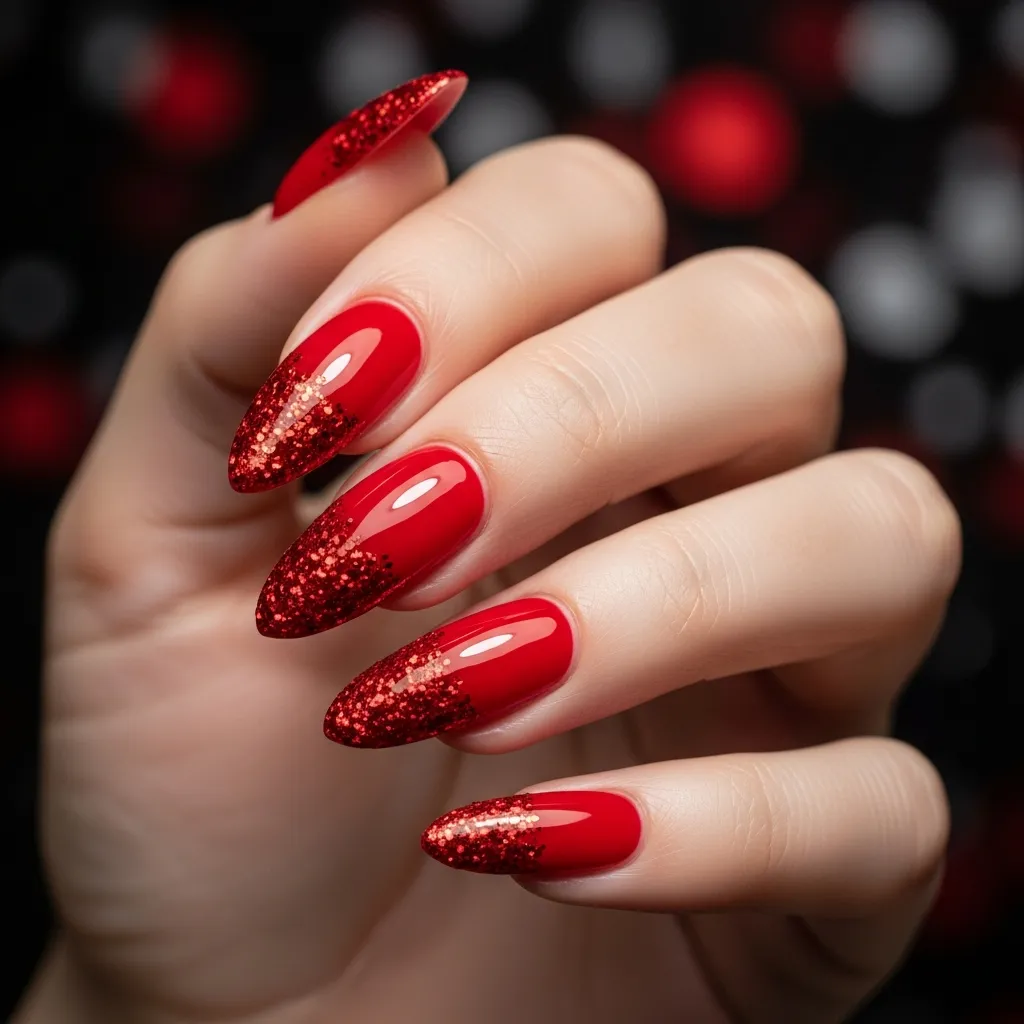 23 Red And Pink Valentines Nail Ideas That Will Steal Your Heart 7 cherry red with glitter tips