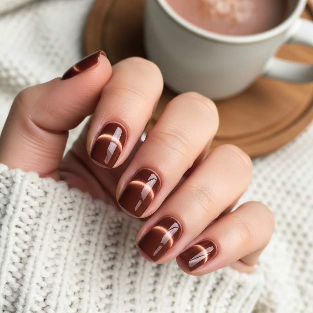 23 Perfect Valentines Cat Eye Nails Designs 13 chocolate brown cat eye