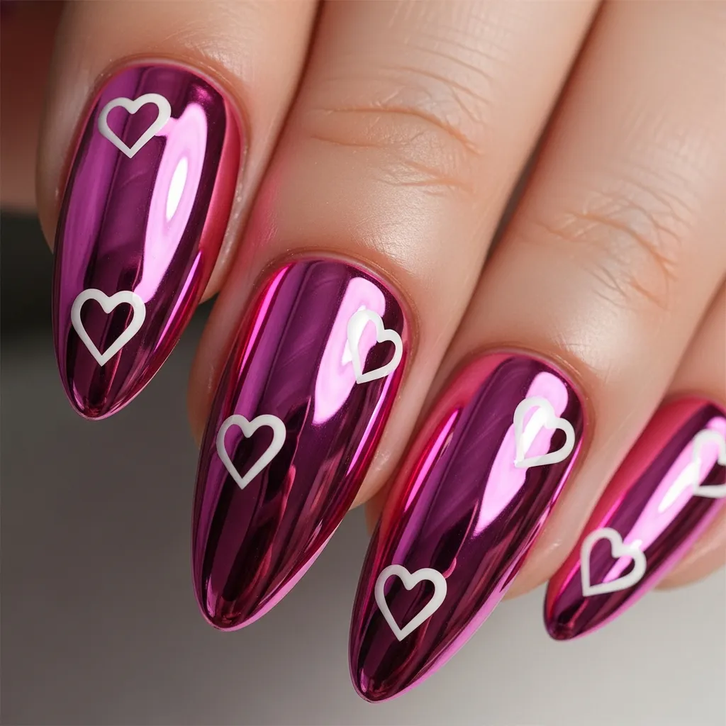 Top 19 Floating Heart Valentines Nails You'll Adore 14 chrome floating hearts