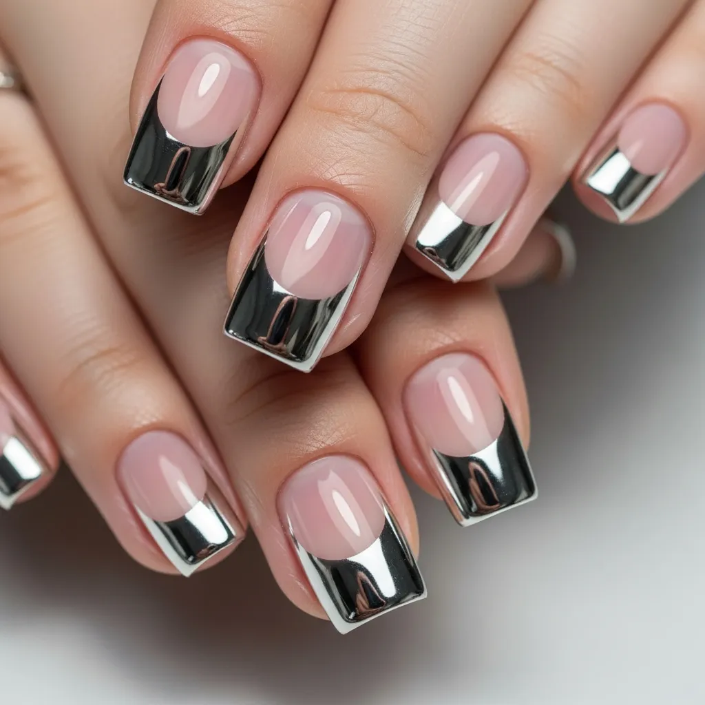 chrome half moon manicure