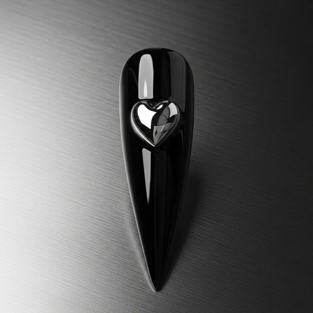 chrome heart accents on black stilettos