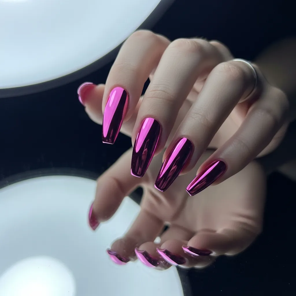 chrome pink coffin nails