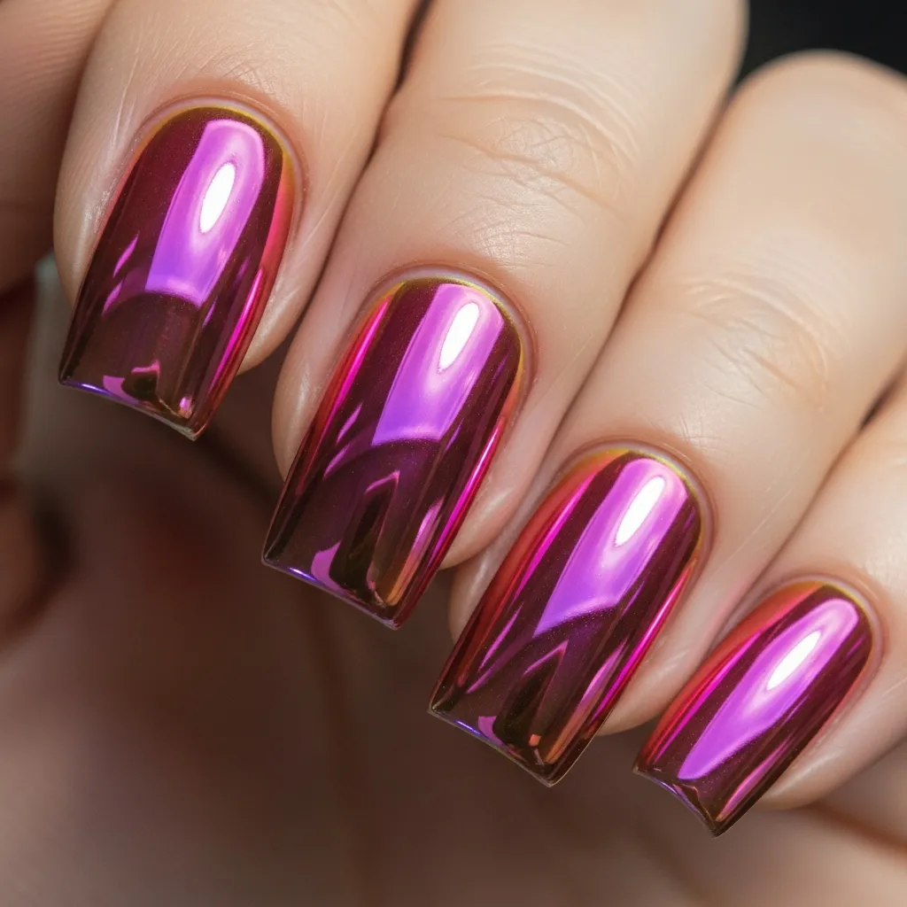 chrome pink square nails