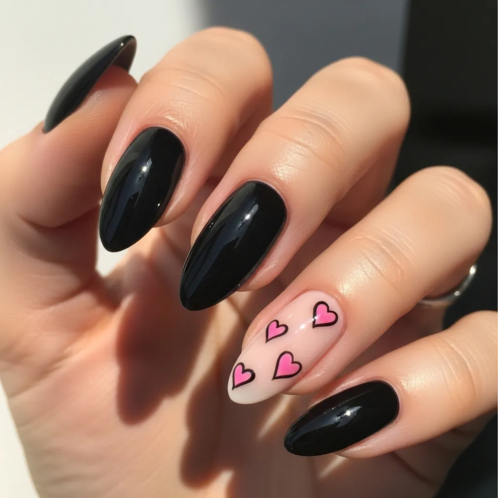 21 Stunning Black and Pink Valentines Day Nails to Slay This Season 2 classic black with pink heart accents