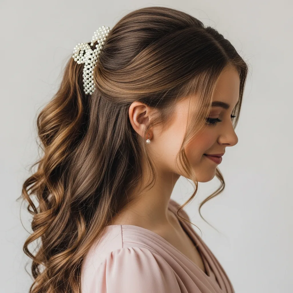 classic half up with loose curls