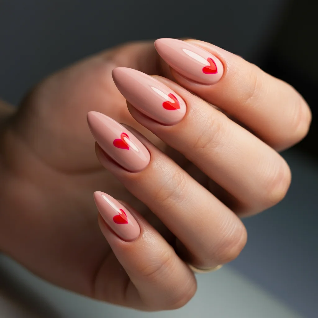 25 Adorable Pink Valentines Nails Designs to Steal Your Heart 2 classic pink with red hearts