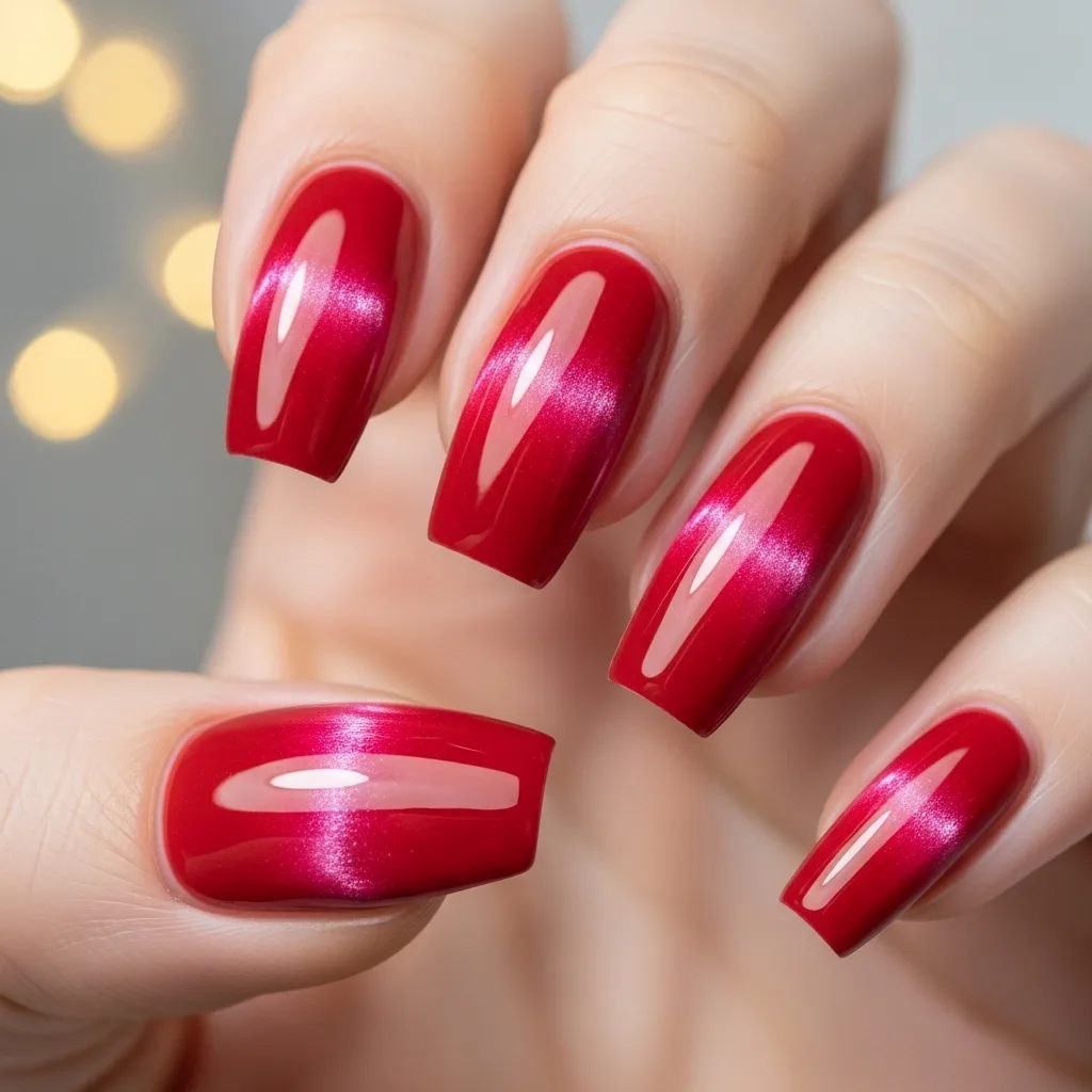 23 Perfect Valentines Cat Eye Nails Designs 2 classic red cat eye