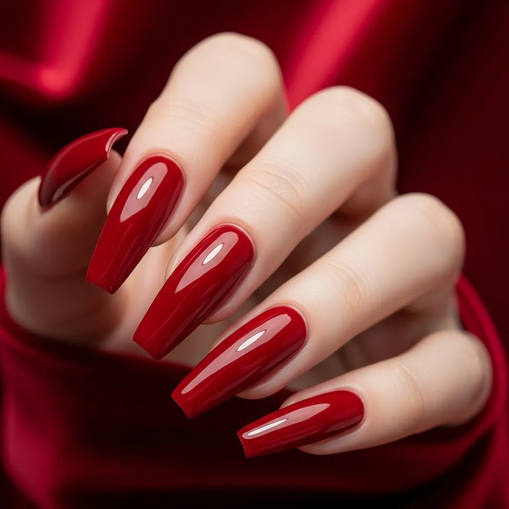 classic red glossy coffin nails