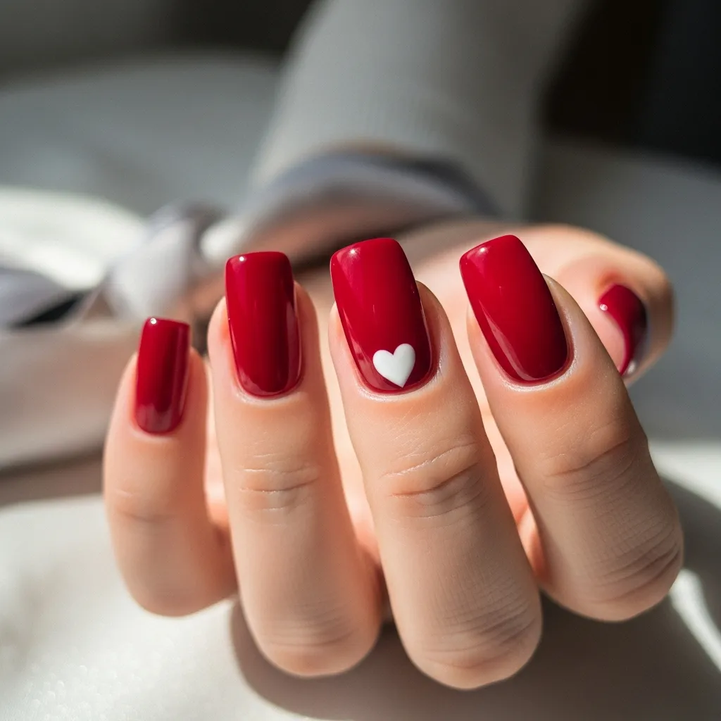 classic red heart square nails