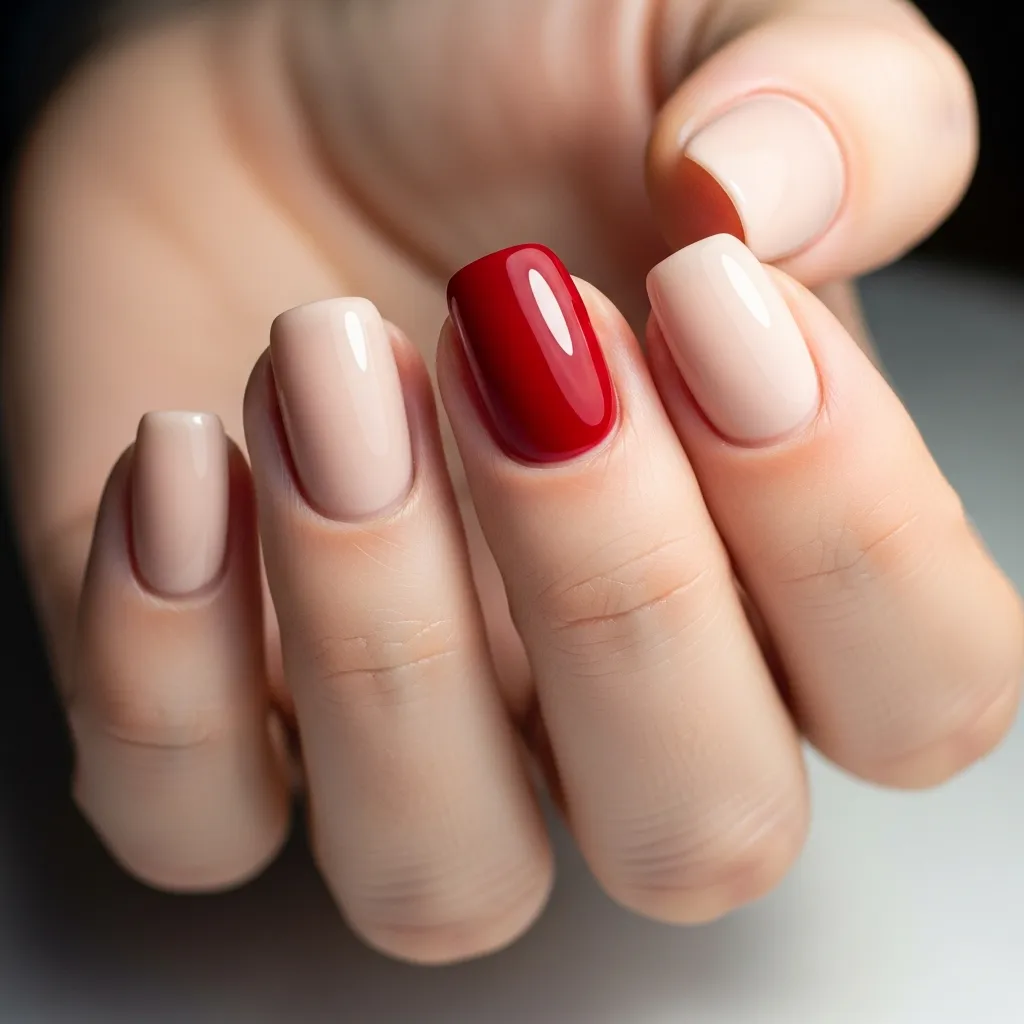 Top 17 Simple Valentine's Nail Ideas for a Sweet & Chic Look 2 classic red single accent nail
