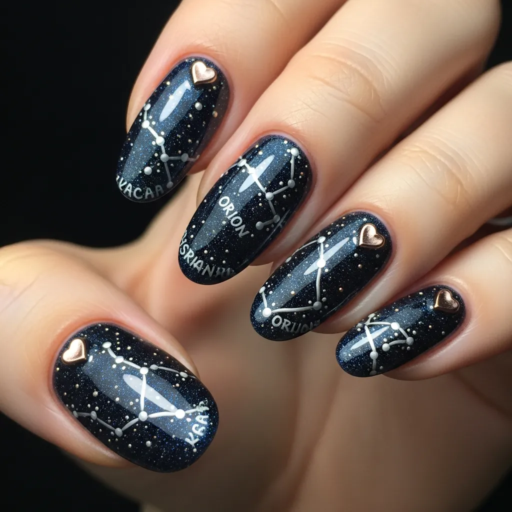 constellation nails with tiny hearts