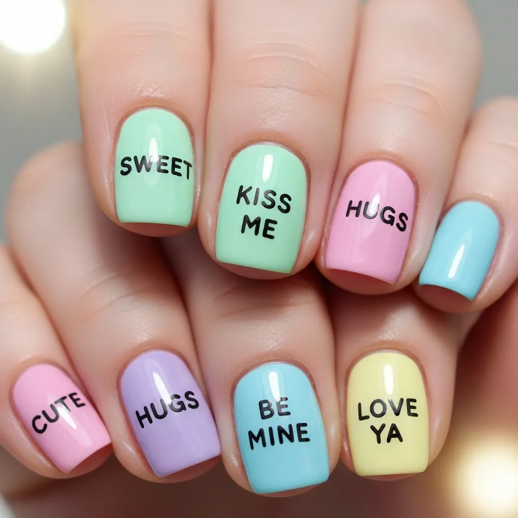 Top 21 Valentines Nails Coquette: Embrace Romantic Charm 8 conversation heart inspired 1