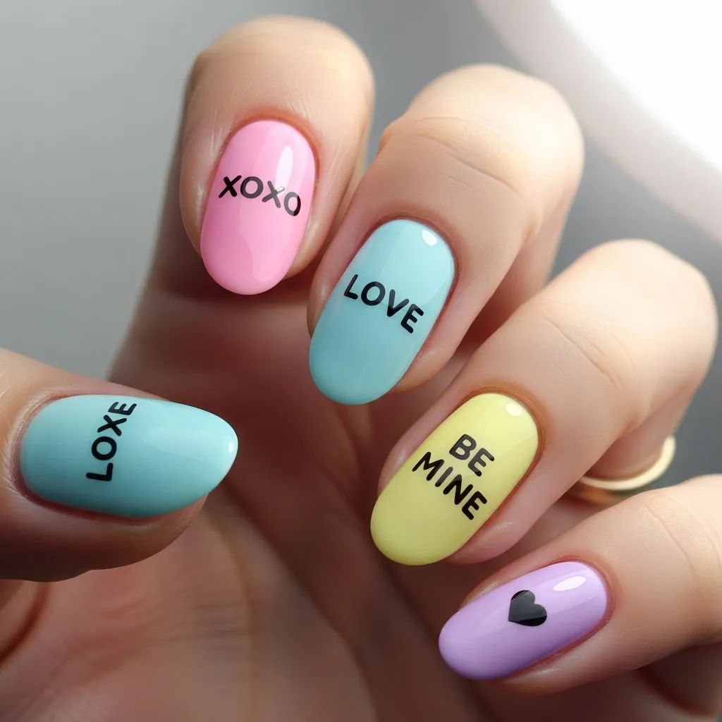 19 Valentine's Day Nail Art Ideas for the Ultimate Romantic Look 16 conversation heart inspired