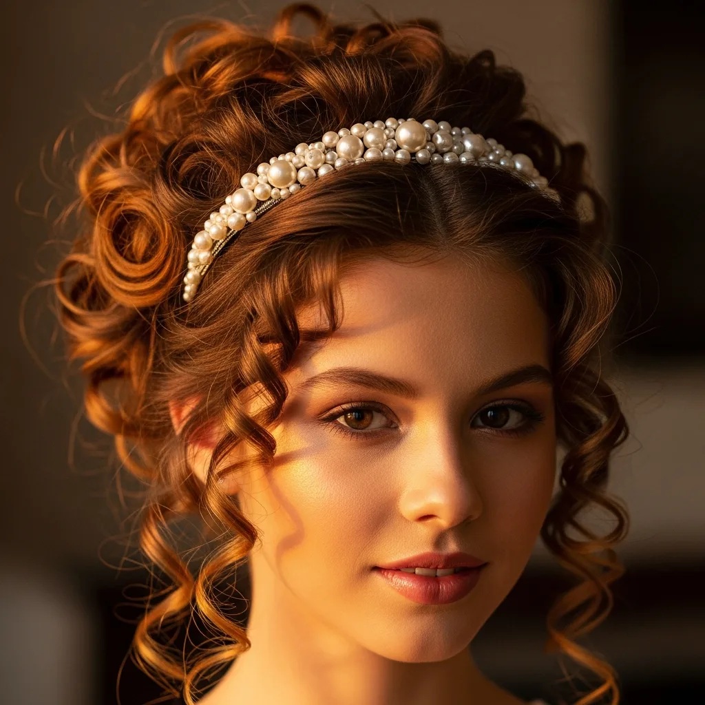 17 Hoco Hairstyles with Accessories 12 curly updo with pearl headband