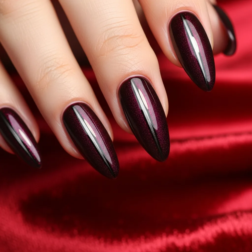 23 Perfect Valentines Cat Eye Nails Designs 4 deep burgundy cat eye