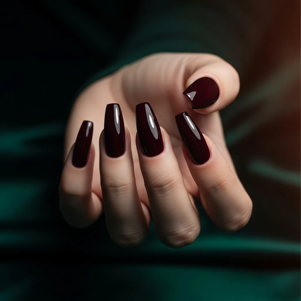 deep burgundy coffin nails