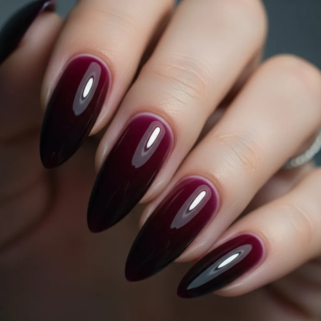 Top 19 Valentines Almond Nail Designs 9 deep burgundy gradient