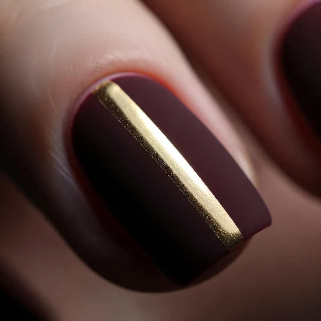 Top 17 Simple Valentine's Nail Ideas for a Sweet & Chic Look 17 deep burgundy with gold stripe