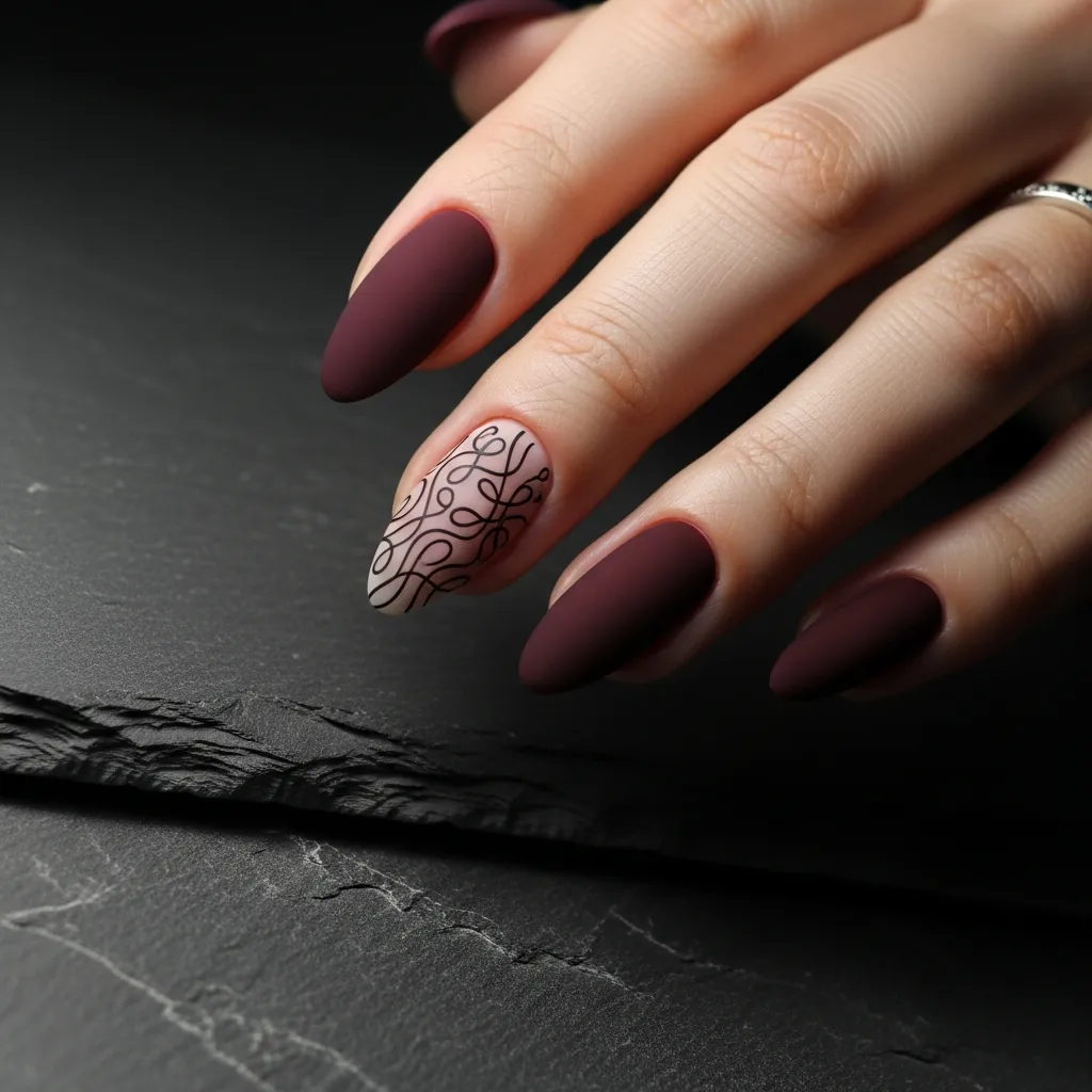 deep matte burgundy with black accents