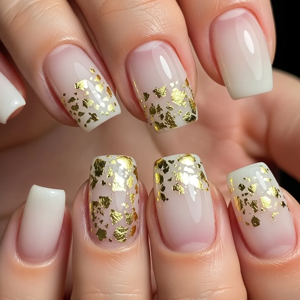 delicate gold foil square nails