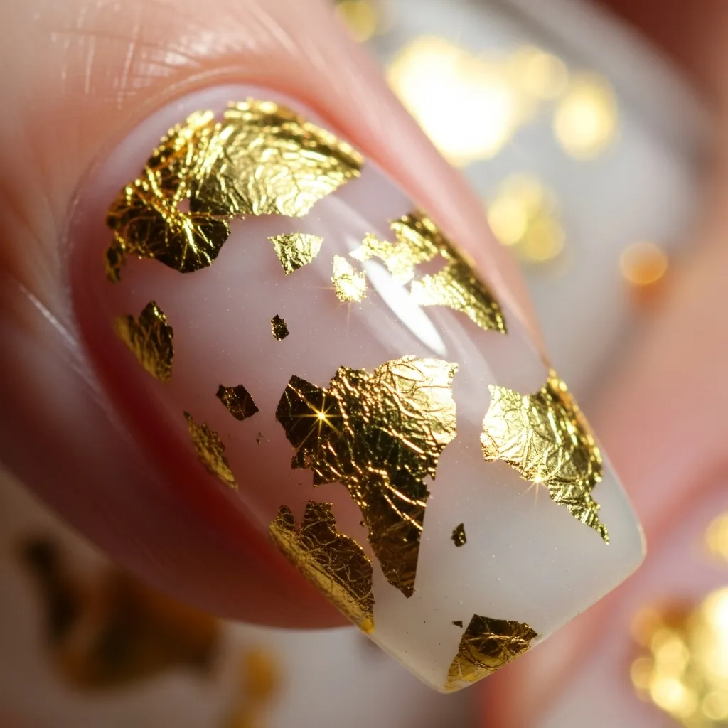 Top 17 Simple Valentine's Nail Ideas for a Sweet & Chic Look 8 delicate gold foils on sheer pink