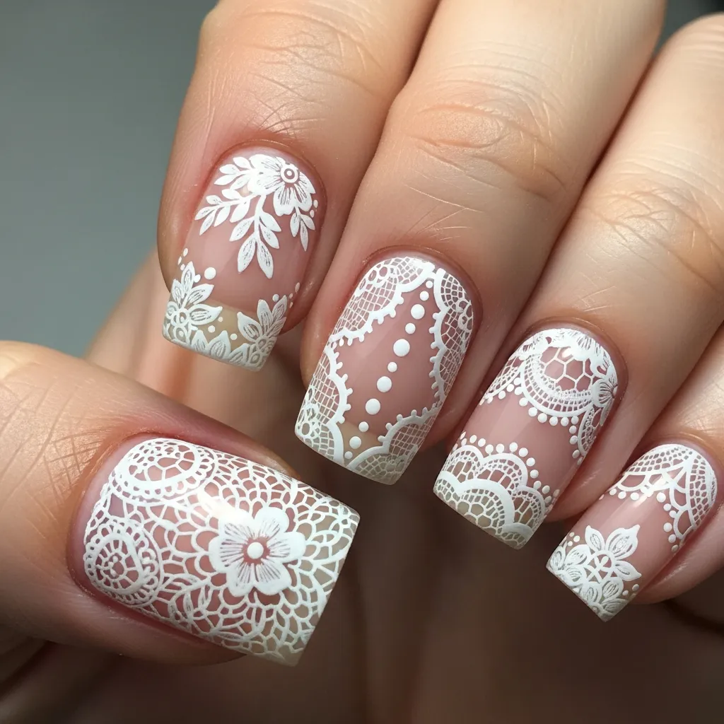 delicate lace detail square nails