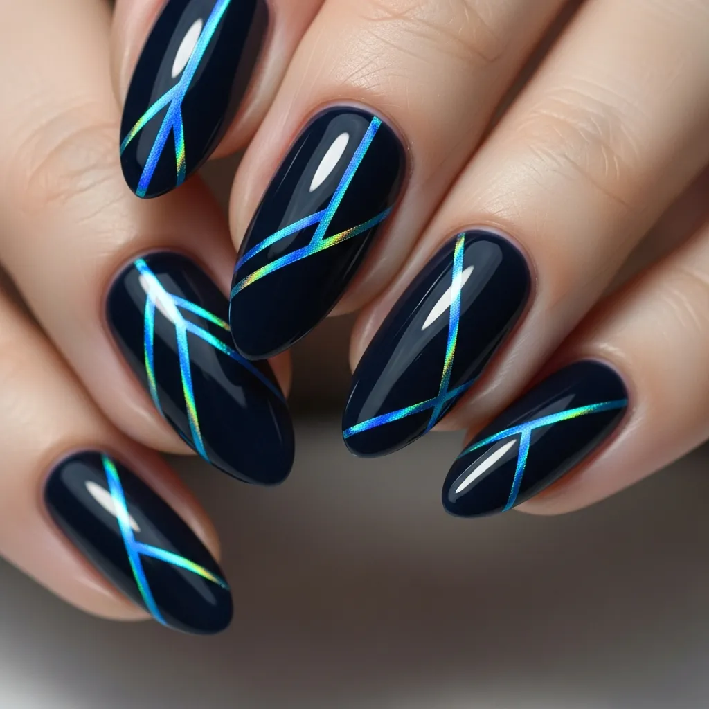 electric blue holographic accents