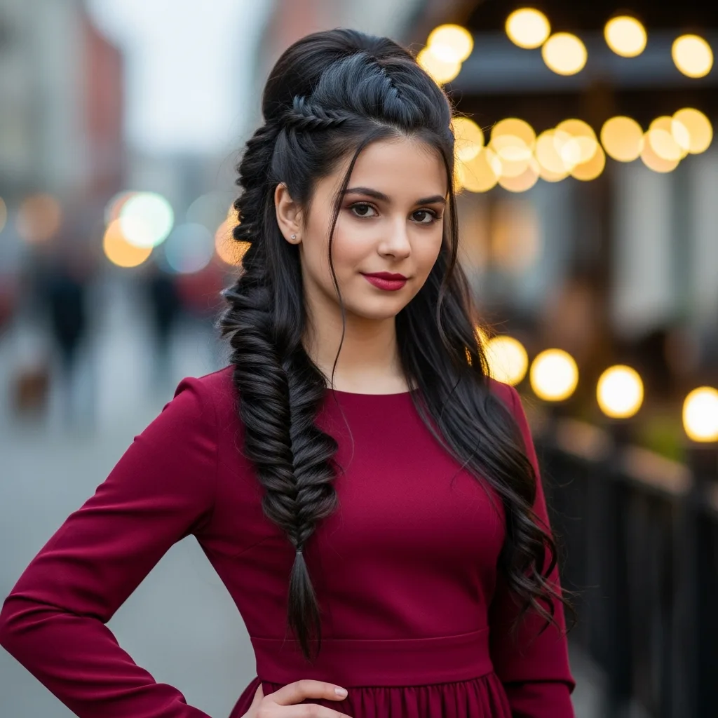 fishtail braid accent half up
