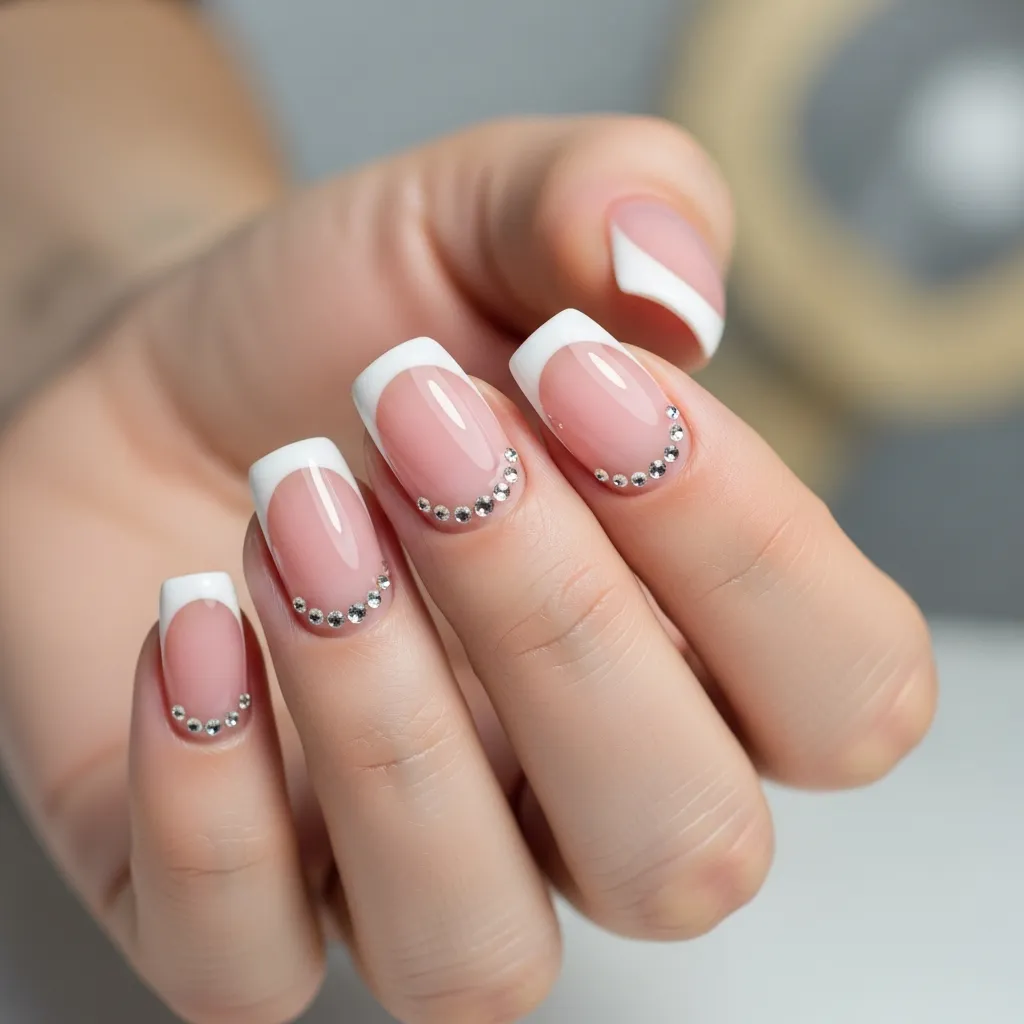 french manicure with rhinestone tips