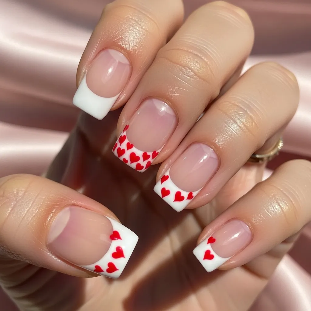 Top 19 Floating Heart Valentines Nails You'll Adore 10 french tip floating hearts