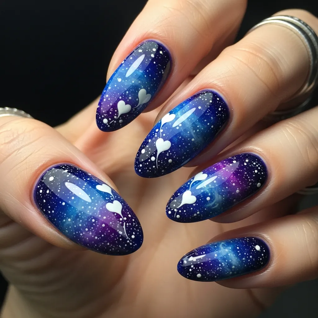 Top 19 Floating Heart Valentines Nails You'll Adore 19 galaxy themed floating hearts