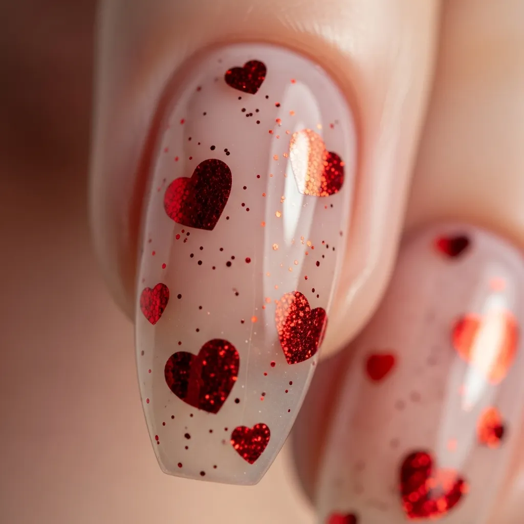 glitter hearts on a nude base