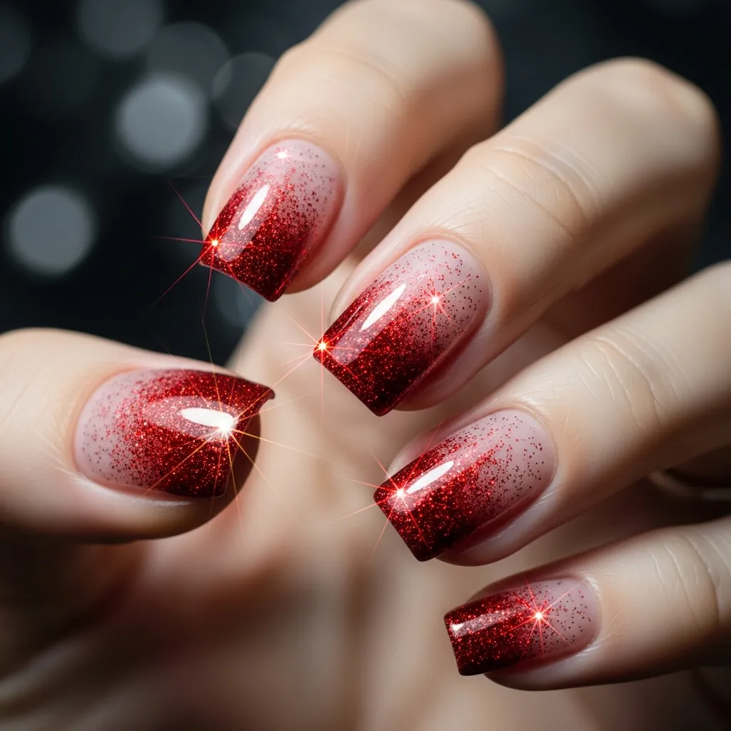 19 Valentine's Day Nail Art Ideas for the Ultimate Romantic Look 4 glittery red gradient