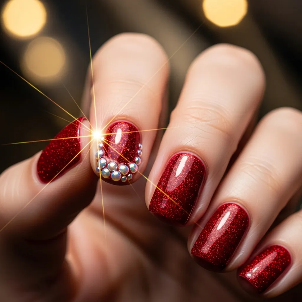 glittery red with pearl details