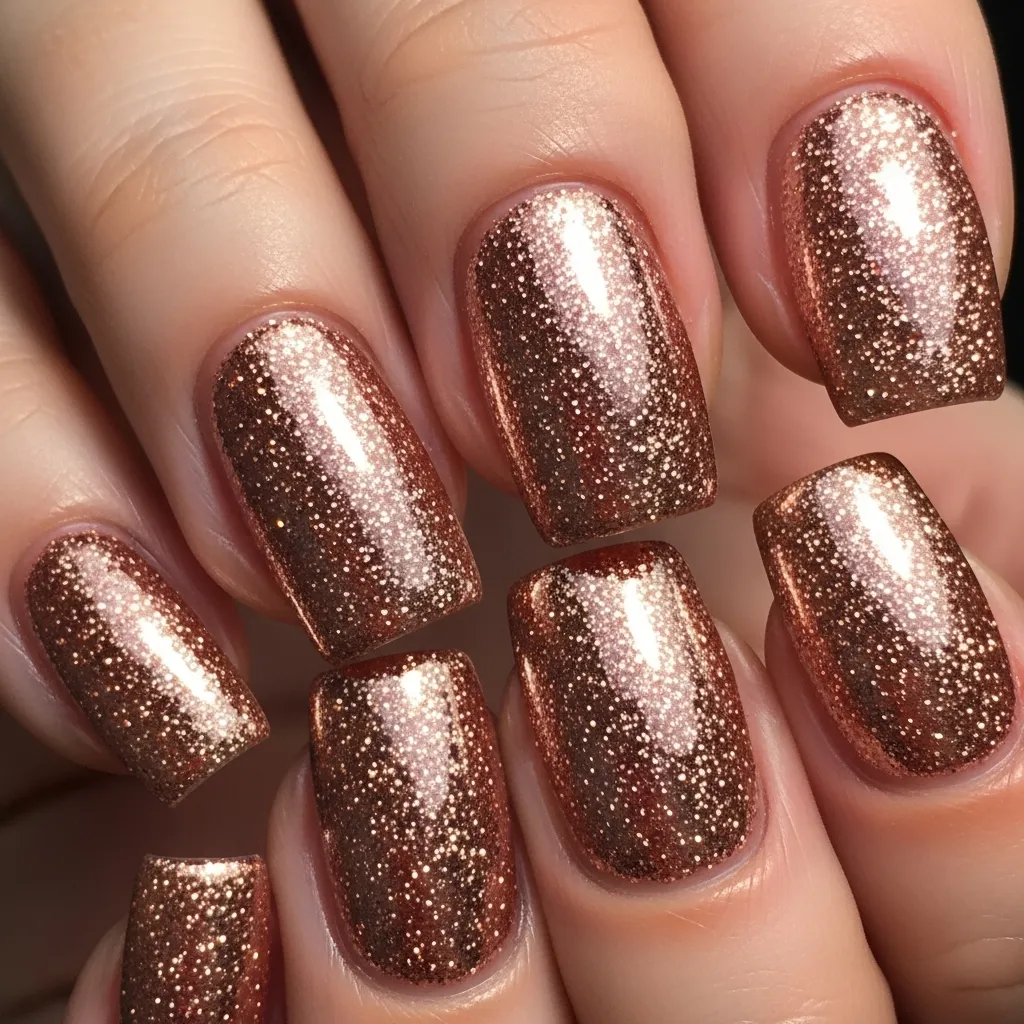 glittery rose gold square nails