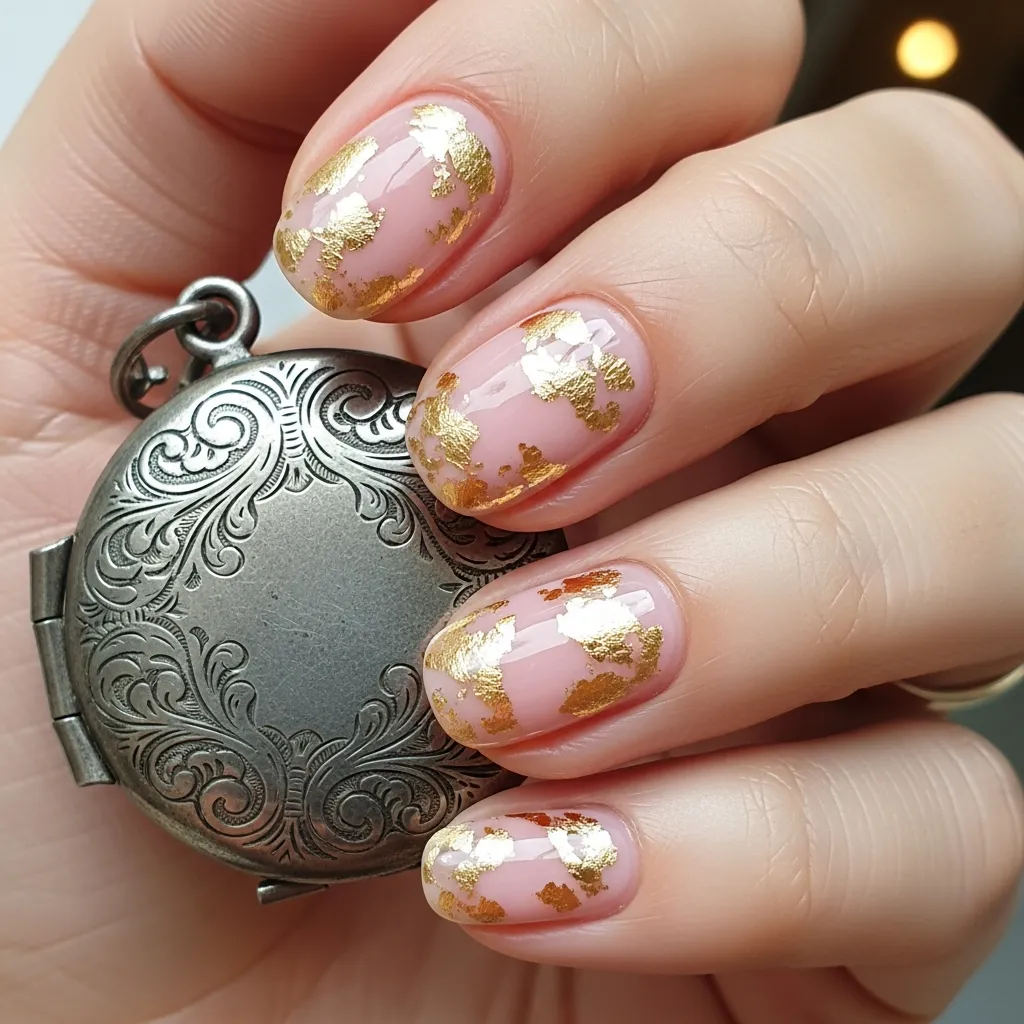 gold foil flakes on pink base