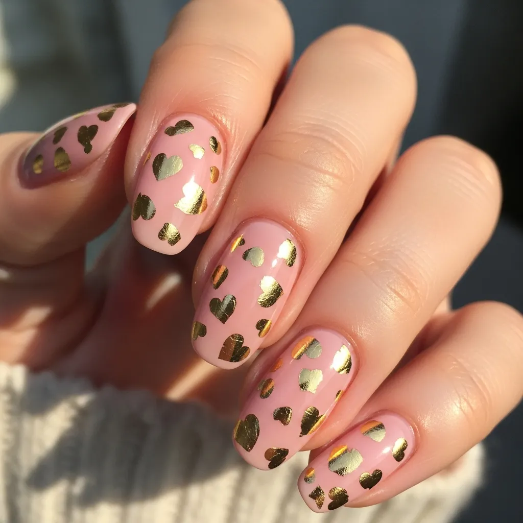 Top 19 Floating Heart Valentines Nails You'll Adore 7 gold foil floating hearts