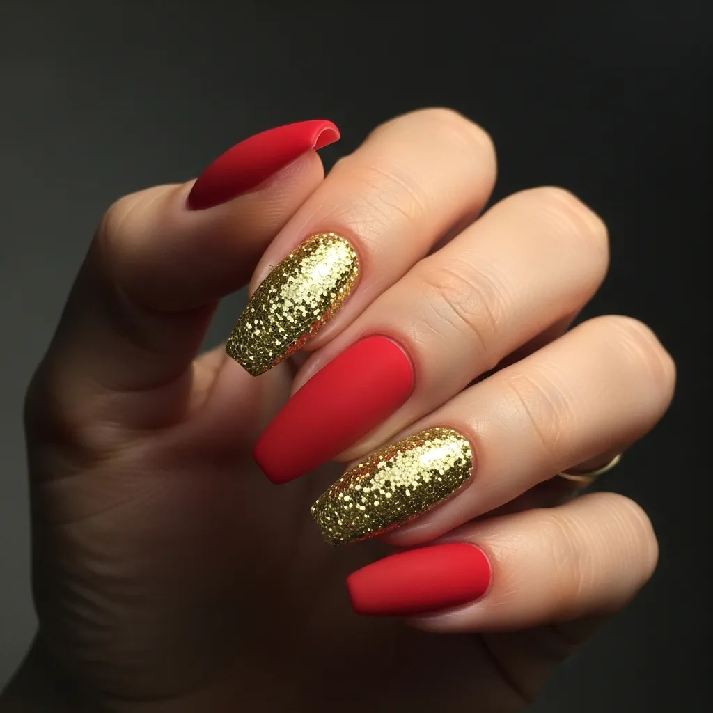 gold glitter accent coffin nails