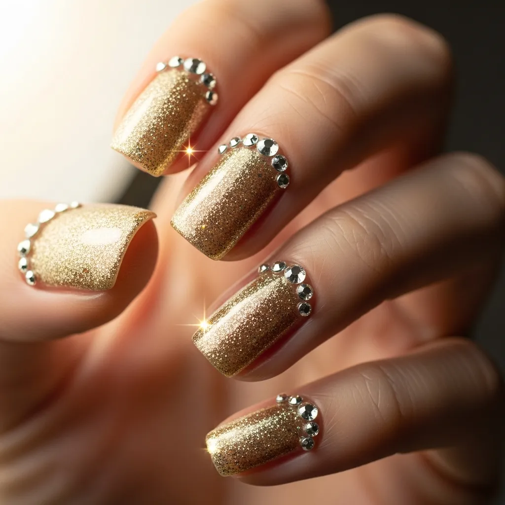 gold glitter with rhinestone accents