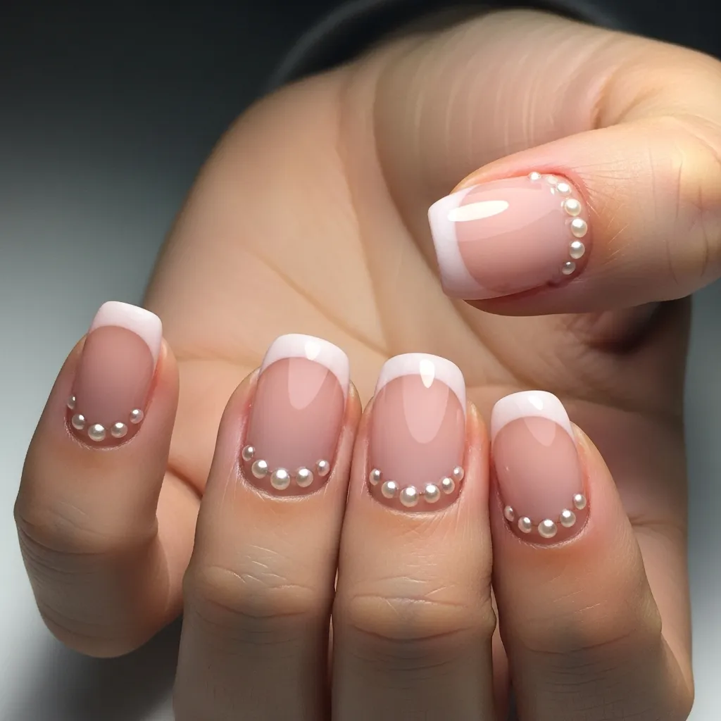 gradient french tip with pearls