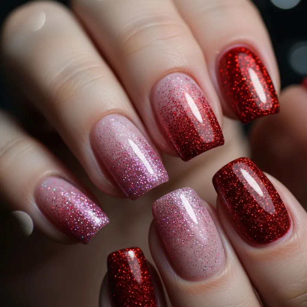 19 Valentine's Day Nail Art Ideas for the Ultimate Romantic Look 14 gradient pink to red glitter