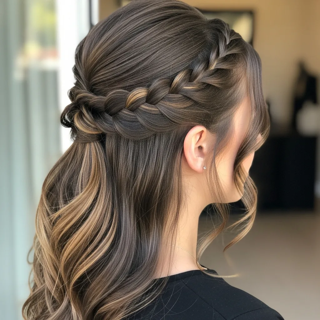 23 Sleek Hoco Hairstyles for the Dance 6 half up half down with twisted braids