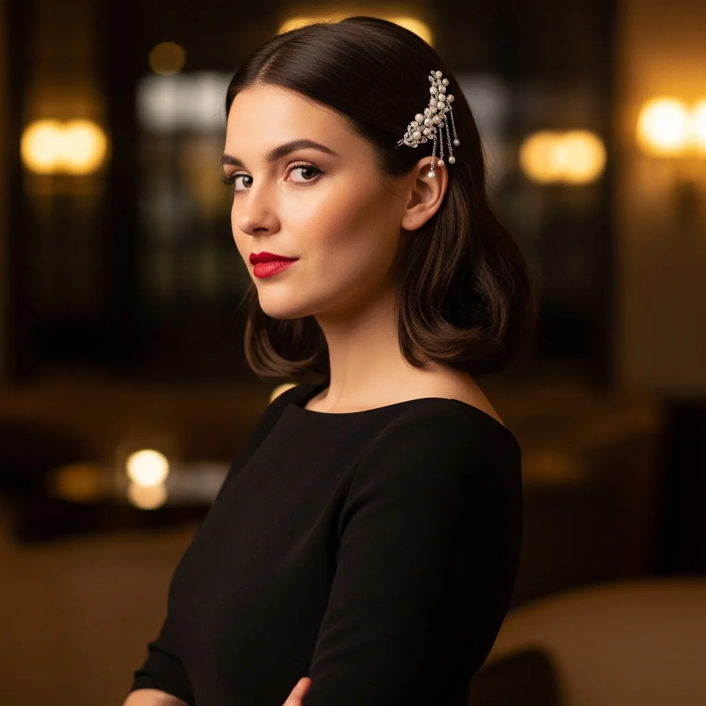 half up with a barrette