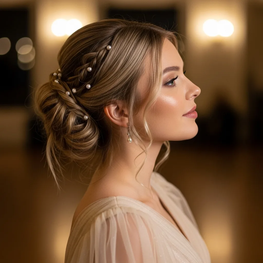 half up with pearl accents