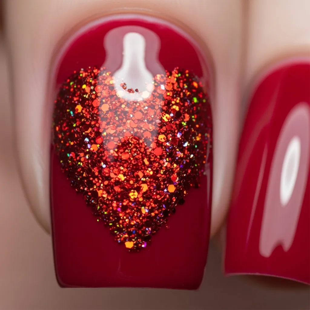 heart shaped glitter accent square nails