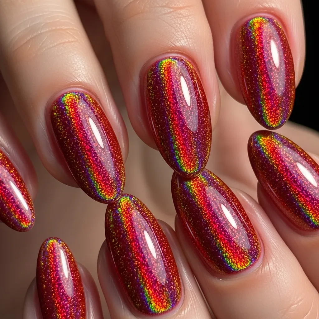 holographic cherry red sparkle