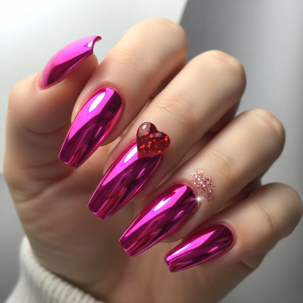 hot pink chrome with heart embellishments