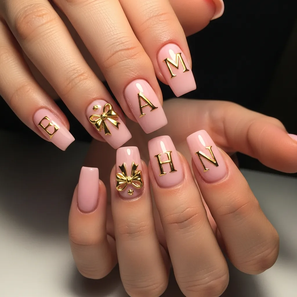 Top 25 Valentines Day Nails with Bows: Adorable and Romantic Nail Art Ideas 24 initial nails with a bow