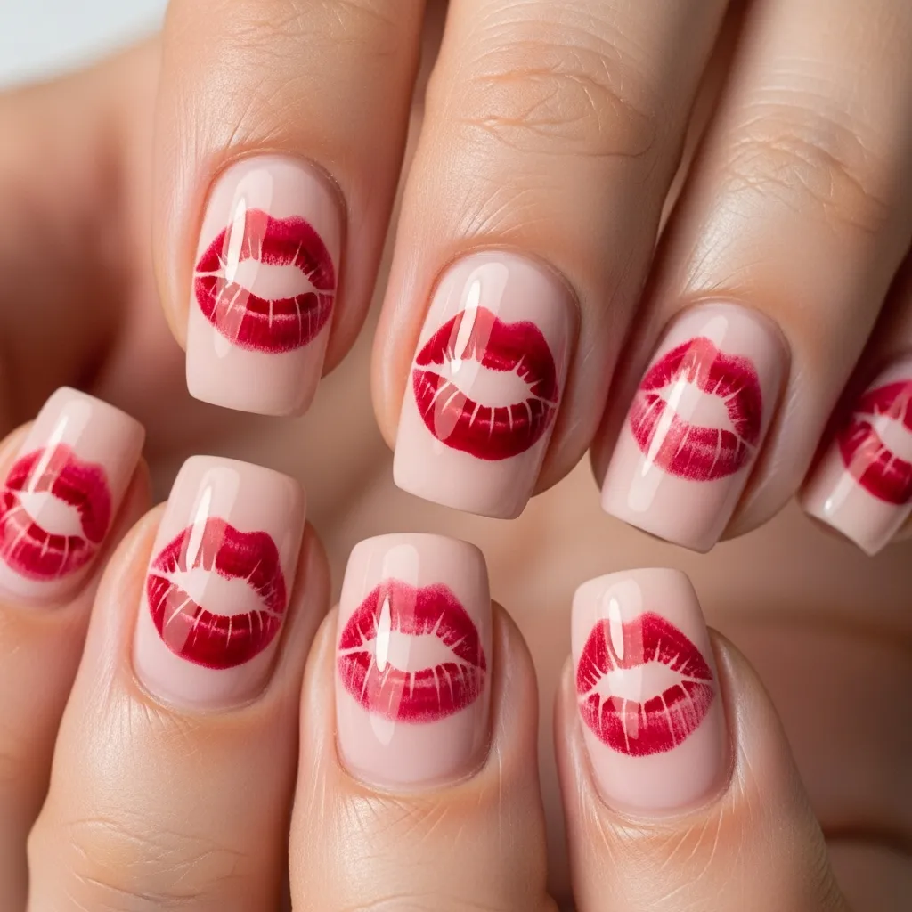 23 Adorable DIY Valentines Day Nail Designs to Try This Year 18 kiss nail art